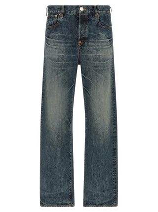 Blue Cotton Straight-Leg Jeans