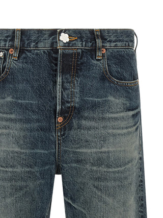Blue Cotton Straight-Leg Jeans