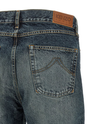 Blue Cotton Straight-Leg Jeans