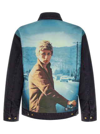 Blue Cotton Full-Length Jacket