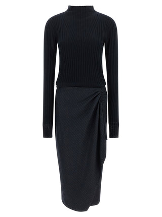 Blue Polyester Midi Dress