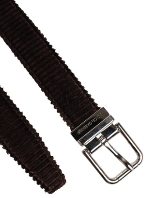 Men Brown Velvet Ridged Silver Buckle Belt