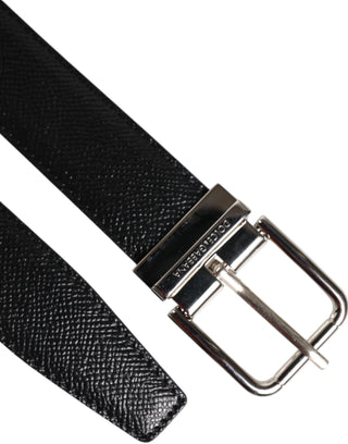 Black Calf Leather Classic Silver Buckle Belt