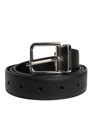 Black Calf Leather Classic Silver Buckle Belt