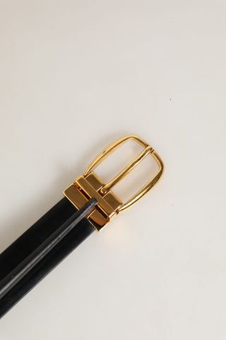 Black Leather Gold Tone Metal Buckle Belt