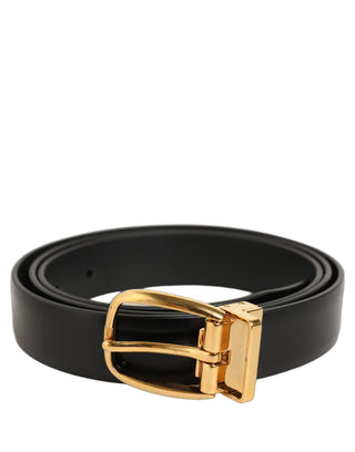 Black Leather Gold Tone Metal Buckle Belt