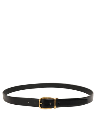 Black Leather Gold Tone Metal Buckle Belt