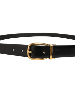 Black Leather Gold Tone Metal Buckle Belt