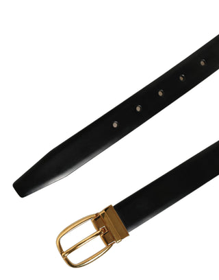 Black Leather Gold Tone Metal Buckle Belt