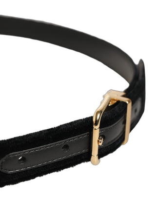 Men Black Velvet Gold Tone Metal Buckle Belt