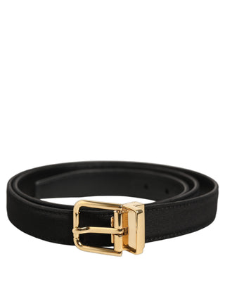 Black Canvas Leather Gold Metal Buckle Belt