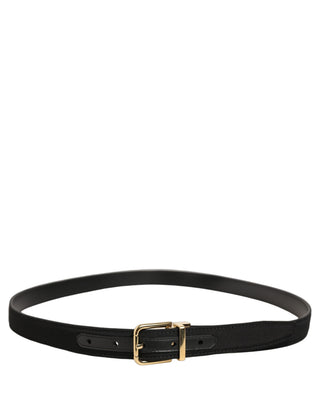Black Canvas Leather Gold Metal Buckle Belt
