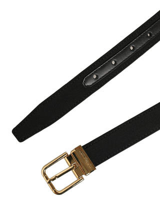 Black Canvas Leather Gold Metal Buckle Belt
