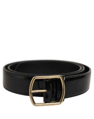 Black Patent Leather Gold Metal Buckle Belt