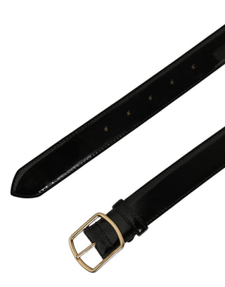 Black Patent Leather Gold Metal Buckle Belt