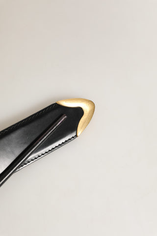 Black Leather Gold Logo Engraved Buckle Belt