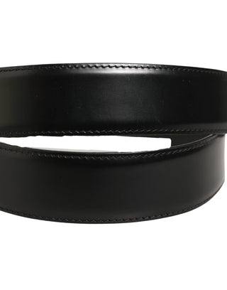 Black Leather Gold Logo Engraved Buckle Belt