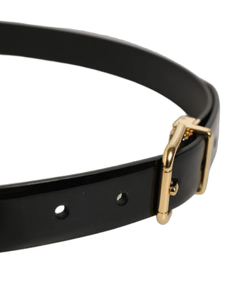 Black Classic Leather Gold Tone Buckle Belt