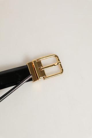 Black Classic Leather Gold Tone Buckle Belt