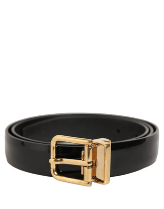 Black Classic Leather Gold Tone Buckle Belt