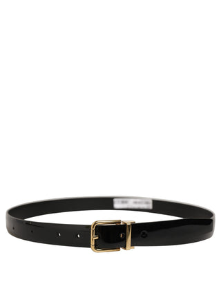 Black Classic Leather Gold Tone Buckle Belt