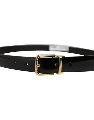 Black Classic Leather Gold Tone Buckle Belt