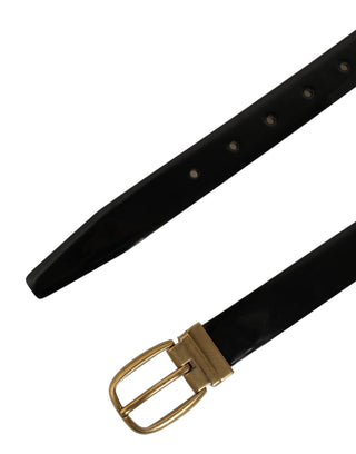 Black Classic Leather Gold Tone Buckle Belt