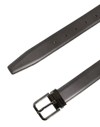 Dark Gray Leather Metal Buckle Classic Belt