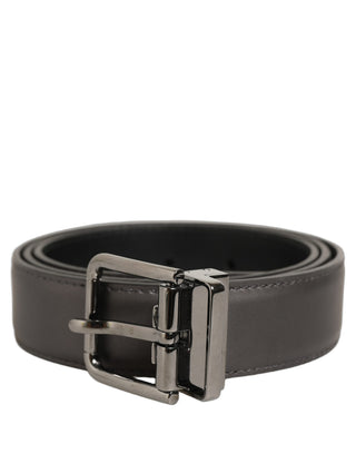 Dark Gray Leather Metal Buckle Classic Belt