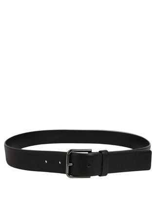 Black Calf Leather Classic Silver Buckle Belt