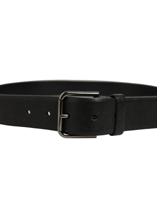 Black Calf Leather Classic Silver Buckle Belt