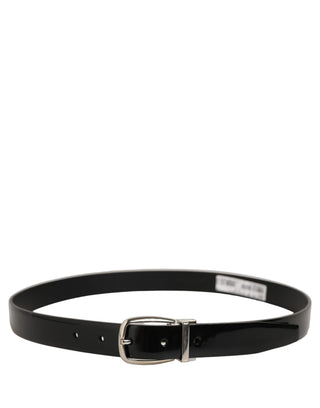 Black Classic Leather Silver Tone Buckle Belt