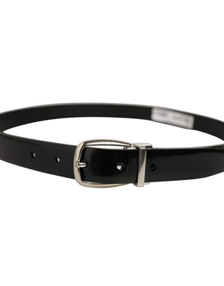 Black Classic Leather Silver Tone Buckle Belt