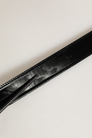 Black Patent Leather Silver Metal Buckle Belt