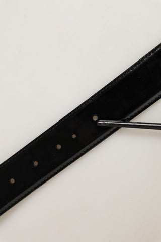 Black Patent Leather Silver Metal Buckle Belt