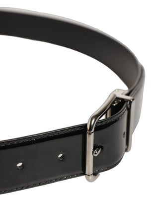 Black Patent Leather Silver Metal Buckle Belt