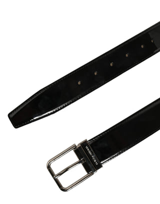 Black Patent Leather Silver Metal Buckle Belt