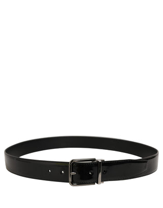 Black Patent Leather Silver Metal Buckle Belt