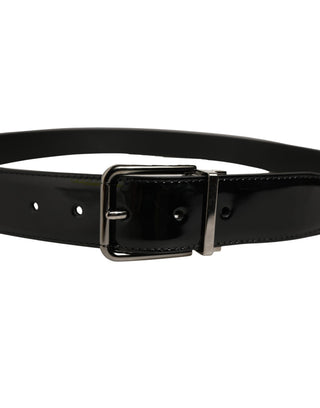 Black Patent Leather Silver Metal Buckle Belt