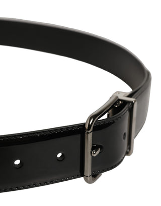 Black Patent Leather Silver Metal Buckle Belt