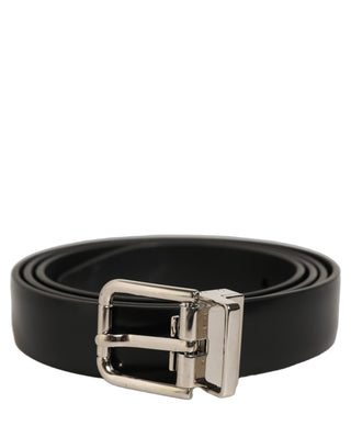 Black Leather Silver Tone Metal Buckle Belt