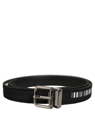 Black Fabric Leather Barcode Silver Buckle Belt
