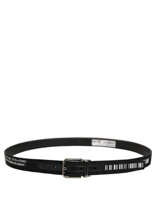 Black Fabric Leather Barcode Silver Buckle Belt