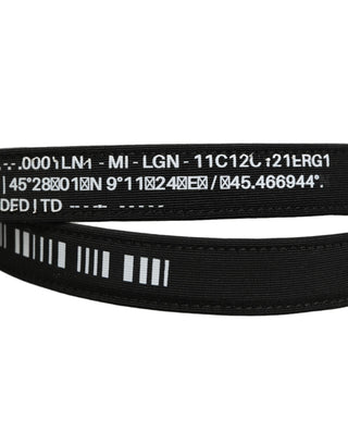 Black Fabric Leather Barcode Silver Buckle Belt