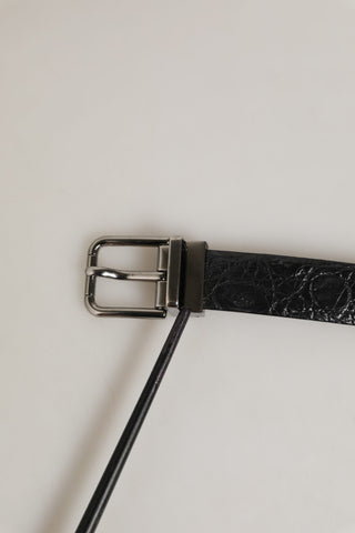 Black Leather Silver Metal Buckle Men Belt