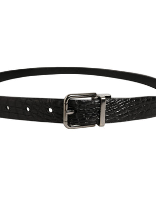 Black Leather Silver Metal Buckle Men Belt