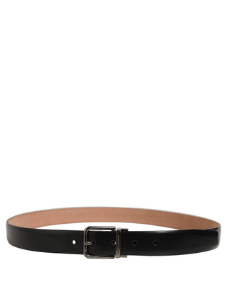 Black Calf Leather Silver Metal Buckle Belt