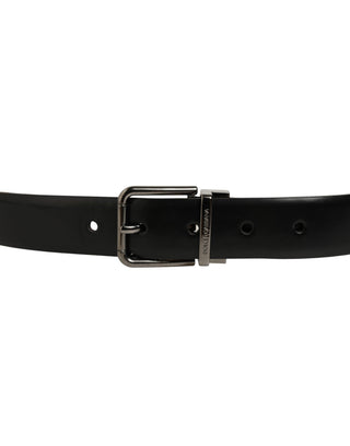 Black Calf Leather Silver Metal Buckle Belt
