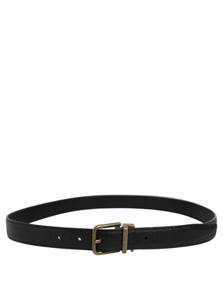 Men Black Calf Leather Gold Metal Buckle Belt