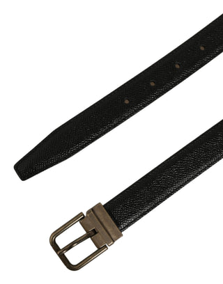 Men Black Calf Leather Gold Metal Buckle Belt